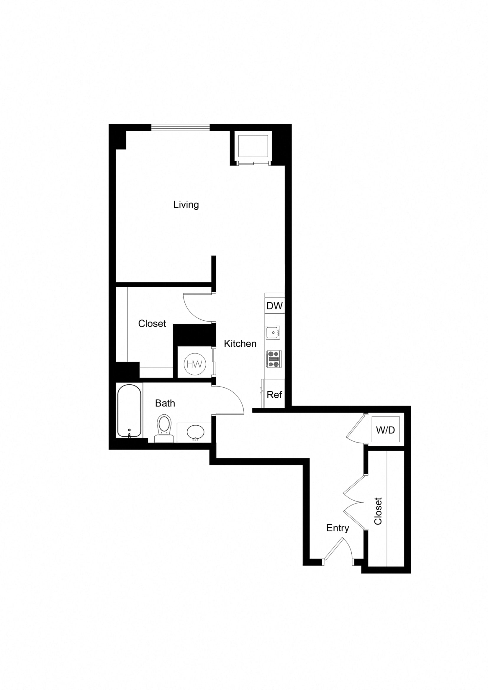 Floor plan for studio, 1 bath, 675 sqft